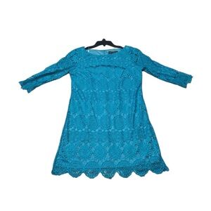 Jessica Howard Teal Blue Lace Sheath Dress 10P Petite Formal Cocktail NWT